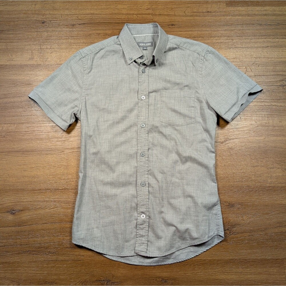 Ash & Erie Button Down Shirt Mens XS Gray Short Sleeve Business Casual Preppy